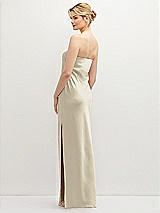 Rear View Thumbnail - Champagne Strapless Pull-On Satin Column Dress with Side Seam Slit