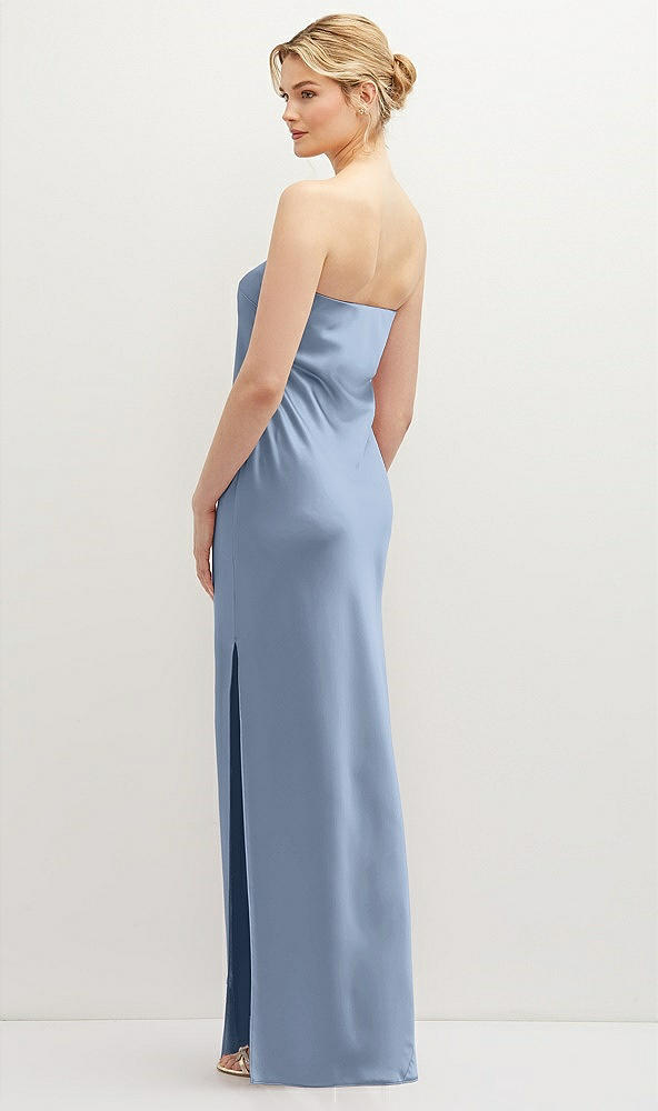 Back View - Cloudy Strapless Pull-On Satin Column Dress with Side Seam Slit