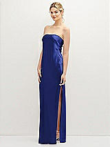 Alt View 1 Thumbnail - Cobalt Blue Strapless Pull-On Satin Column Dress with Side Seam Slit
