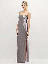 Alt View 1 Thumbnail - Cashmere Gray Strapless Pull-On Satin Column Dress with Side Seam Slit