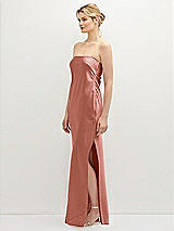 Side View Thumbnail - Desert Rose Strapless Pull-On Satin Column Dress with Side Seam Slit