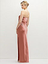 Rear View Thumbnail - Desert Rose Strapless Pull-On Satin Column Dress with Side Seam Slit