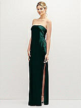 Alt View 1 Thumbnail - Evergreen Strapless Pull-On Satin Column Dress with Side Seam Slit