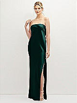 Front View Thumbnail - Evergreen Strapless Pull-On Satin Column Dress with Side Seam Slit