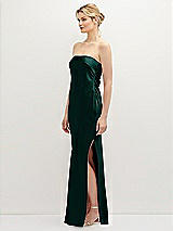 Side View Thumbnail - Evergreen Strapless Pull-On Satin Column Dress with Side Seam Slit