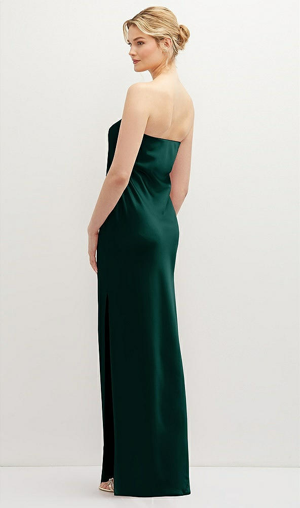 Back View - Evergreen Strapless Pull-On Satin Column Dress with Side Seam Slit