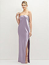 Front View Thumbnail - Lilac Haze Strapless Pull-On Satin Column Dress with Side Seam Slit