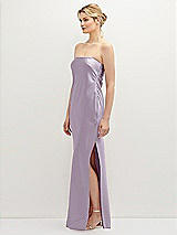 Side View Thumbnail - Lilac Haze Strapless Pull-On Satin Column Dress with Side Seam Slit