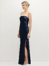 Side View Thumbnail - Midnight Navy Strapless Pull-On Satin Column Dress with Side Seam Slit