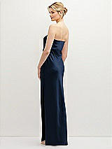 Rear View Thumbnail - Midnight Navy Strapless Pull-On Satin Column Dress with Side Seam Slit