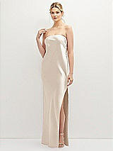Front View Thumbnail - Oat Strapless Pull-On Satin Column Dress with Side Seam Slit
