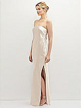 Side View Thumbnail - Oat Strapless Pull-On Satin Column Dress with Side Seam Slit