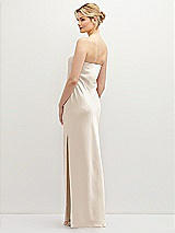 Rear View Thumbnail - Oat Strapless Pull-On Satin Column Dress with Side Seam Slit