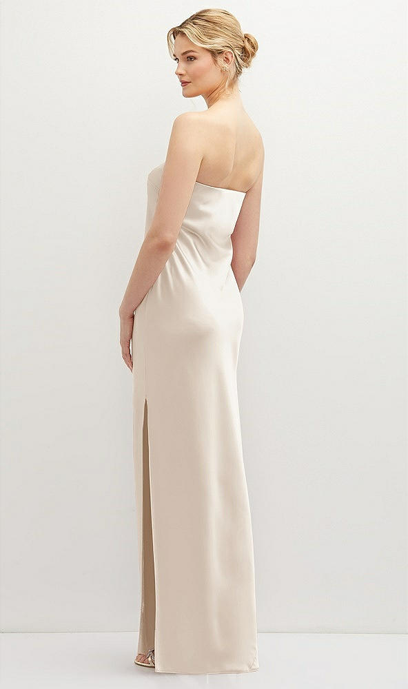 Back View - Oat Strapless Pull-On Satin Column Dress with Side Seam Slit