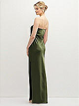 Rear View Thumbnail - Olive Green Strapless Pull-On Satin Column Dress with Side Seam Slit