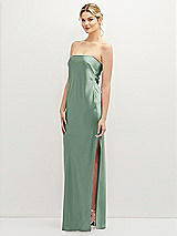 Alt View 1 Thumbnail - Seagrass Strapless Pull-On Satin Column Dress with Side Seam Slit