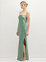 Side View Thumbnail - Seagrass Strapless Pull-On Satin Column Dress with Side Seam Slit
