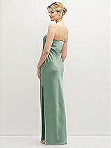 Rear View Thumbnail - Seagrass Strapless Pull-On Satin Column Dress with Side Seam Slit