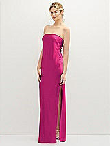 Alt View 1 Thumbnail - Think Pink Strapless Pull-On Satin Column Dress with Side Seam Slit