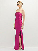 Side View Thumbnail - Think Pink Strapless Pull-On Satin Column Dress with Side Seam Slit