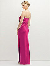 Rear View Thumbnail - Think Pink Strapless Pull-On Satin Column Dress with Side Seam Slit