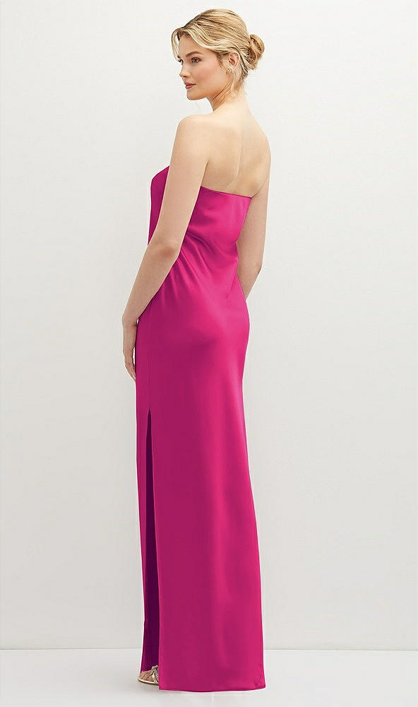 Back View - Think Pink Strapless Pull-On Satin Column Dress with Side Seam Slit
