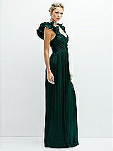 Alt View 2 Thumbnail - Metallic Evergreen Dramatic Ruffle Edge Convertible Strap Metallic Pleated Maxi Dress