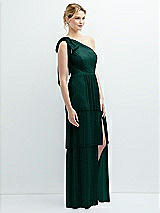 Side View Thumbnail - Metallic Evergreen Tiered Skirt Metallic Pleated One-Shoulder Bow Dress