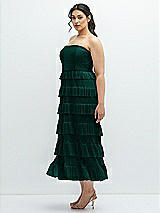 Side View Thumbnail - Metallic Evergreen Ruffle Tiered Skirt Metallic Pleated Strapless Midi Dress