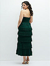 Rear View Thumbnail - Metallic Evergreen Ruffle Tiered Skirt Metallic Pleated Strapless Midi Dress