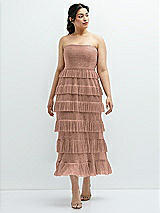 Front View Thumbnail - Metallic Sienna Ruffle Tiered Skirt Metallic Pleated Strapless Midi Dress