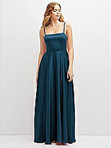 Front View Thumbnail - Atlantic Blue Adjustable Sash Tie Back Satin Maxi Dress with Full Skirt