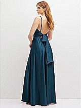 Rear View Thumbnail - Atlantic Blue Adjustable Sash Tie Back Satin Maxi Dress with Full Skirt