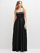 Front View Thumbnail - Black Adjustable Sash Tie Back Satin Maxi Dress with Full Skirt