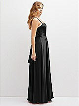 Side View Thumbnail - Black Adjustable Sash Tie Back Satin Maxi Dress with Full Skirt