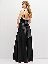 Rear View Thumbnail - Black Adjustable Sash Tie Back Satin Maxi Dress with Full Skirt