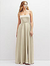 Front View Thumbnail - Champagne Adjustable Sash Tie Back Satin Maxi Dress with Full Skirt