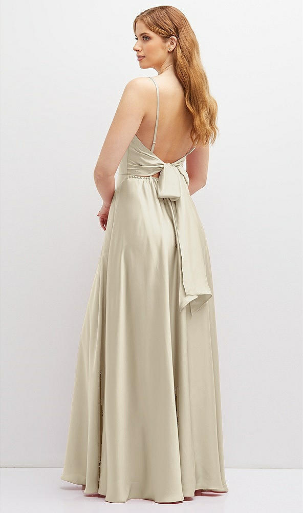 Back View - Champagne Adjustable Sash Tie Back Satin Maxi Dress with Full Skirt