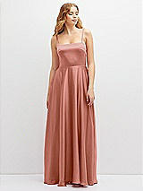 Front View Thumbnail - Desert Rose Adjustable Sash Tie Back Satin Maxi Dress with Full Skirt