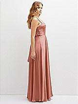 Side View Thumbnail - Desert Rose Adjustable Sash Tie Back Satin Maxi Dress with Full Skirt