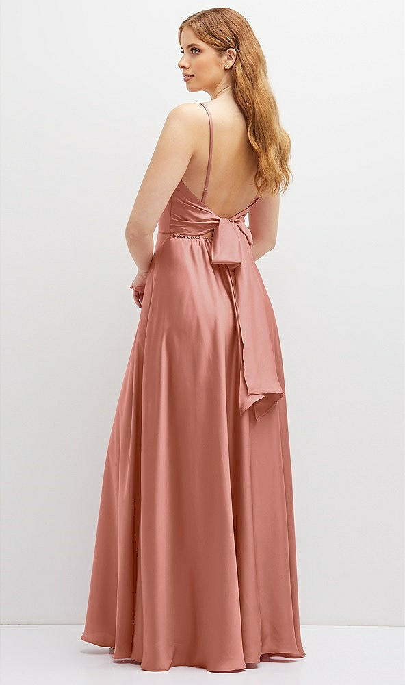 Back View - Desert Rose Adjustable Sash Tie Back Satin Maxi Dress with Full Skirt