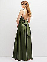Rear View Thumbnail - Olive Green Adjustable Sash Tie Back Satin Maxi Dress with Full Skirt
