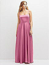 Front View Thumbnail - Orchid Pink Adjustable Sash Tie Back Satin Maxi Dress with Full Skirt