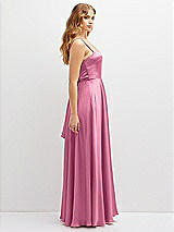Side View Thumbnail - Orchid Pink Adjustable Sash Tie Back Satin Maxi Dress with Full Skirt