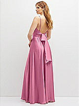 Rear View Thumbnail - Orchid Pink Adjustable Sash Tie Back Satin Maxi Dress with Full Skirt