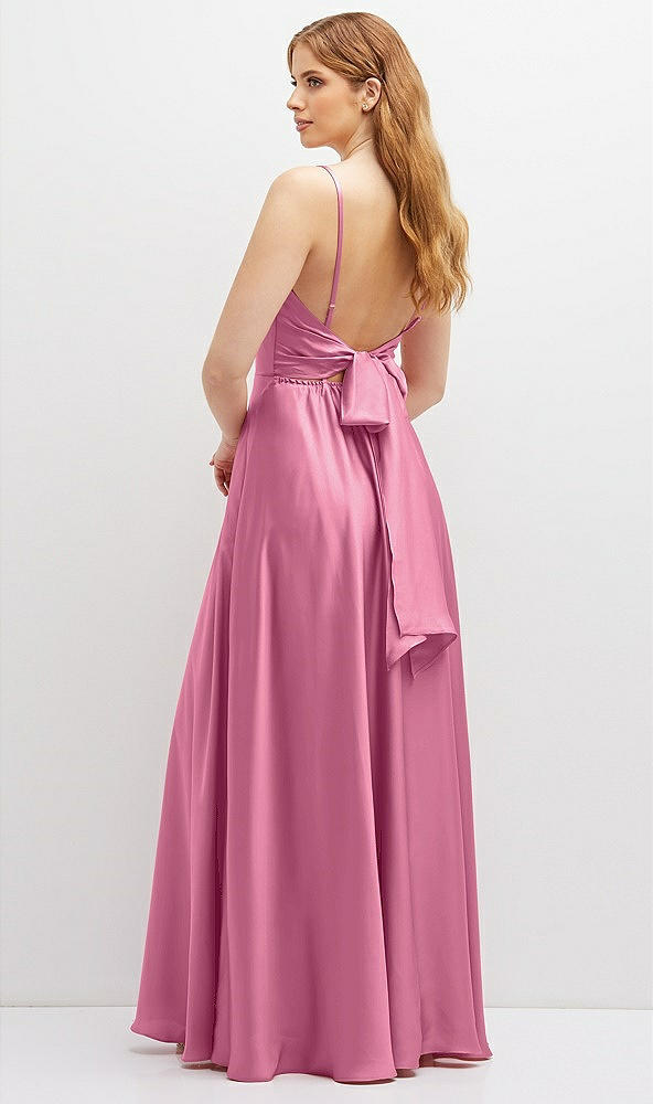 Back View - Orchid Pink Adjustable Sash Tie Back Satin Maxi Dress with Full Skirt