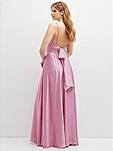 Rear View Thumbnail - Powder Pink Adjustable Sash Tie Back Satin Maxi Dress with Full Skirt