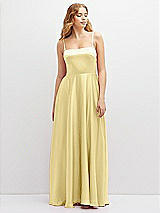 Front View Thumbnail - Pale Yellow Adjustable Sash Tie Back Satin Maxi Dress with Full Skirt