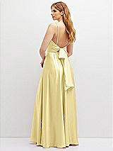 Rear View Thumbnail - Pale Yellow Adjustable Sash Tie Back Satin Maxi Dress with Full Skirt