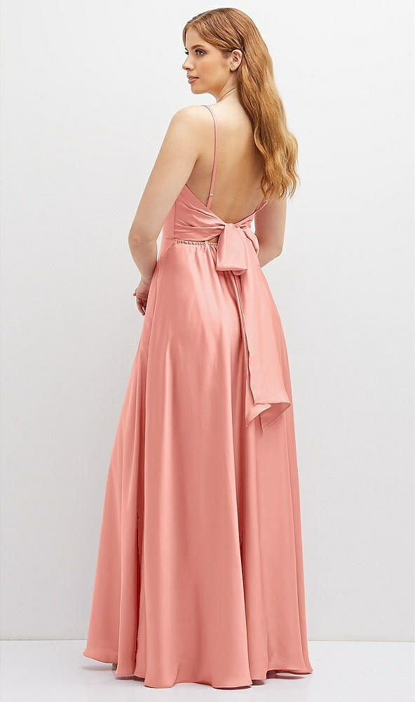 Back View - Rose - PANTONE Rose Quartz Adjustable Sash Tie Back Satin Maxi Dress with Full Skirt
